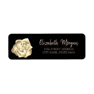 Elegant Chic Black, Gold Rose Address Label