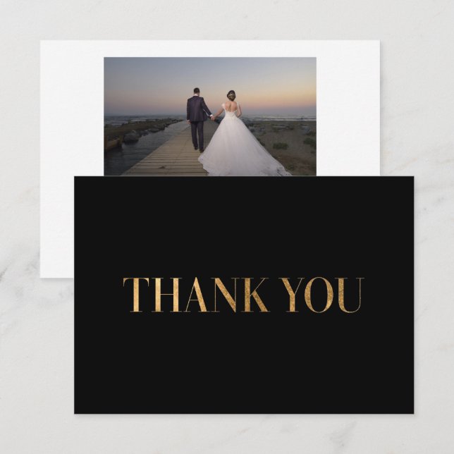 Elegant Chic Black Gold Thank You Photo Card (Front/Back)