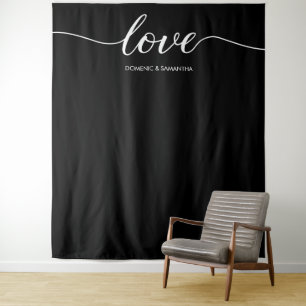 Elegant Chic Black Love Script Wedding backdrop Tapestry