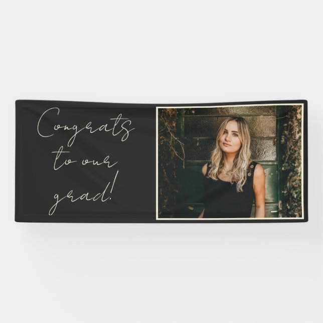 Elegant Chic Black Photo Congrats to Our Grad  Banner (Horizontal)