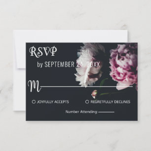 Elegant chic black romantic rose floral Wedding RS RSVP Card