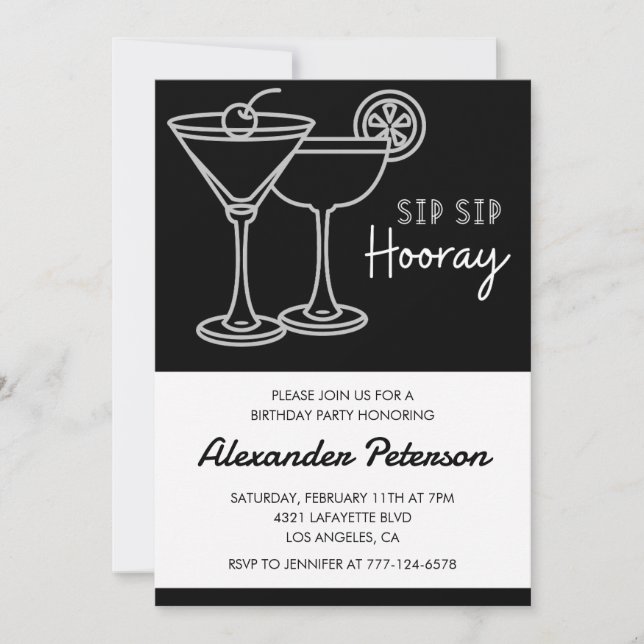 Elegant Chic Black White Cocktail 82nd birthday Invitation (Front)
