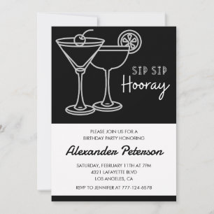 Elegant Chic Black White Cocktail 82nd birthday Invitation