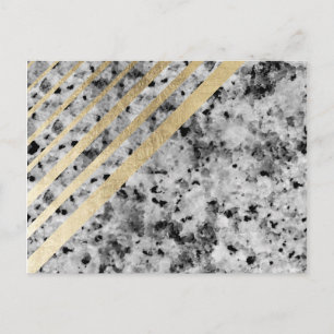 Elegant chic black white faux gold stripes marble postcard