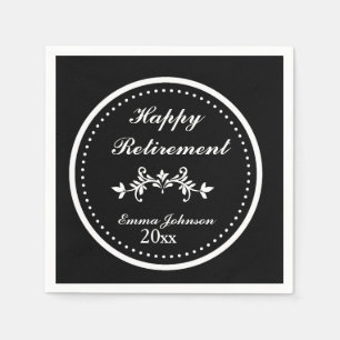 Elegant Chic Black & White Happy Retirement Napkin