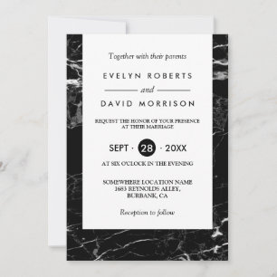 Elegant Chic Black White Marble Simple Wedding Invitation