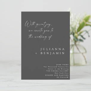 Elegant Chic Black White Minimalist Script Wedding Invitation
