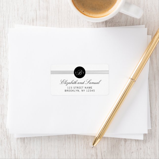 Elegant Chic Black White Monogram Address Label (Insitu)