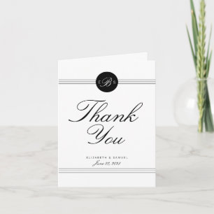 Elegant Chic Black White Monogram Thank You Card