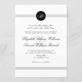 Elegant Chic Black White Monogram Wedding Invite