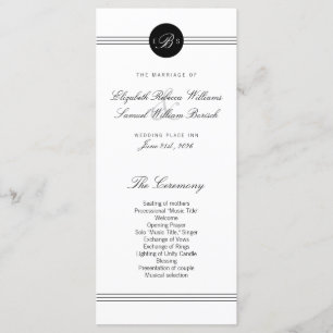 Elegant Chic Black White Monogram Wedding Program Programme