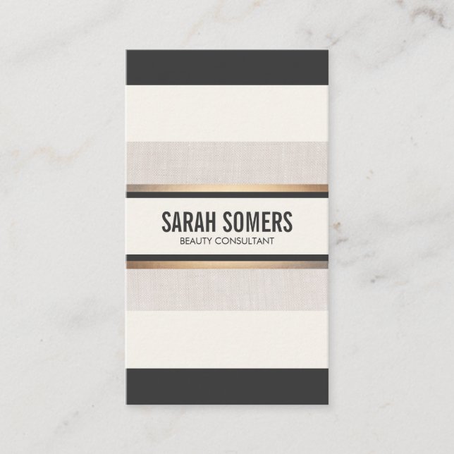 Elegant Chic Black  White Stripes Gold Business Card (Front)