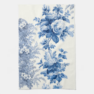 Elegant Chic Blue and White Vintage Floral Tea Towel