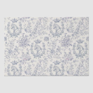 Elegant Chic Blue Beige Equestrian Floral Toile Tissue Paper