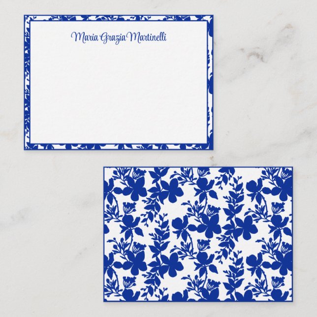 Elegant Chic Blue Floral Pattern Custom Card (Front/Back)