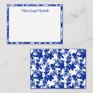 Elegant Chic Blue Floral Pattern Custom Card