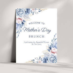 Elegant Chic Blue Mother's Day Brunch Welcome Poster