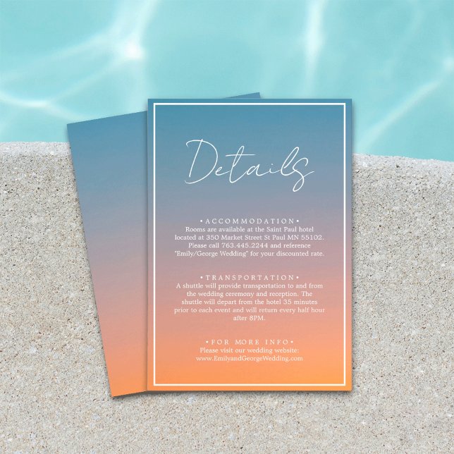 Elegant chic blue orange Wedding Details Enclosure Card (Creator Uploaded)