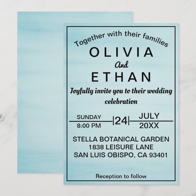 Elegant chic blue sky Wedding Invitation (Front/Back)