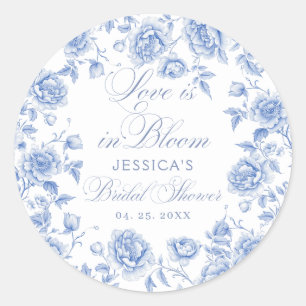 Elegant Chic Blue Toile Chinoiserie Bridal Shower Classic Round Sticker