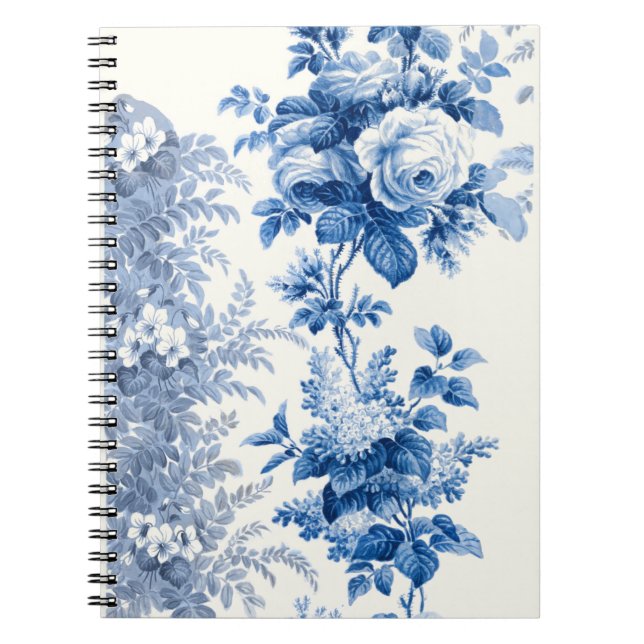 Elegant Chic Blue Vintage Floral Notebook (Front)