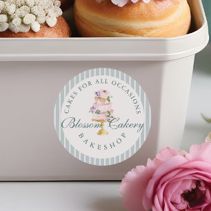 Elegant & Chic Blue Watercolor Floral Cake Bakery Classic Round Sticker
