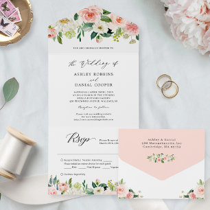 Elegant Chic Blush Floral Wedding (no ENV needed) All In One Invitation