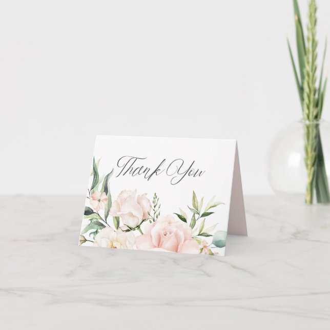 Elegant chic blush pink floral bridal shower thank thank you card (Front)