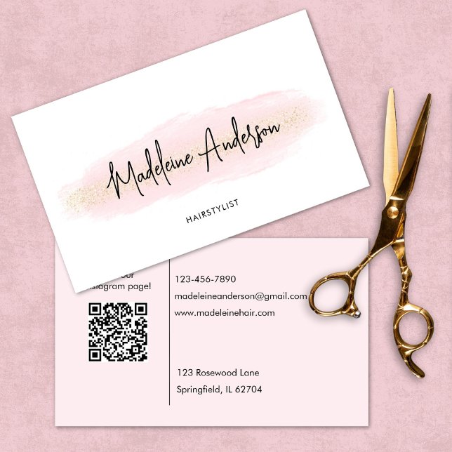 Elegant Chic Blush Pink Gold Glitter Hair stylist Business Card (Creator Uploaded)