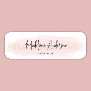 Elegant Chic Blush Pink Gold Glitter Hair stylist Name Tag