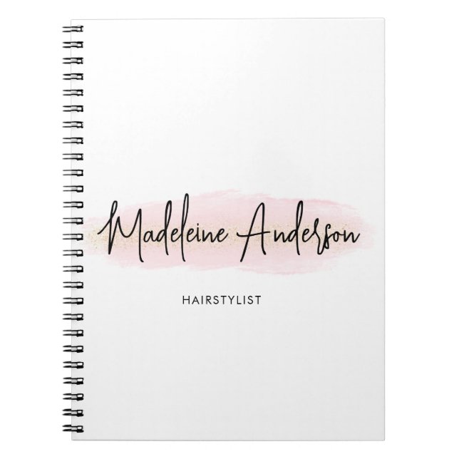 Elegant Chic Blush Pink Gold Glitter Hair stylist Notebook (Front)