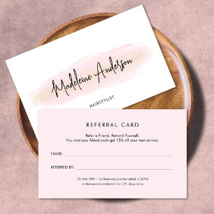 Elegant Chic Blush Pink Gold Glitter Hair stylist  Referral Card