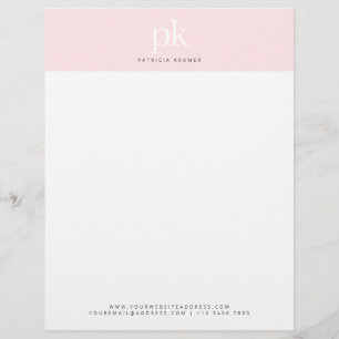 Elegant Chic Blush Pink Minimalist Monogram Office Custom Letterhead