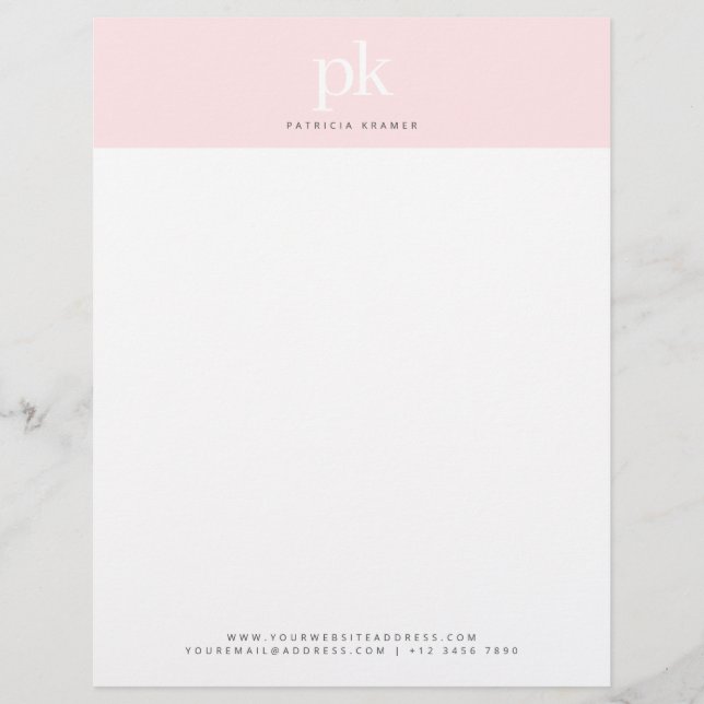 Elegant Chic Blush Pink Minimalist Monogram Office Custom Letterhead (Front)