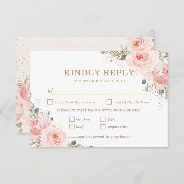 Elegant Chic Blush Pink Roses Floral Wedding Meal  RSVP Card (Front/Back)