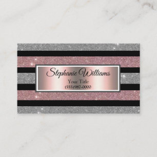 Elegant Chic Blush Pink & Silver Glitter Stripe Business Card