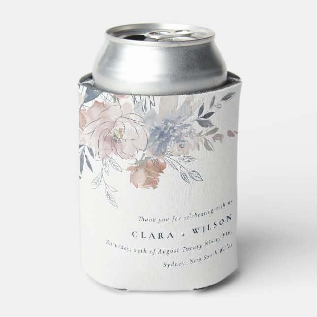 Elegant Chic Blush Watercolor Floral Wedding Can Cooler (Can Front)