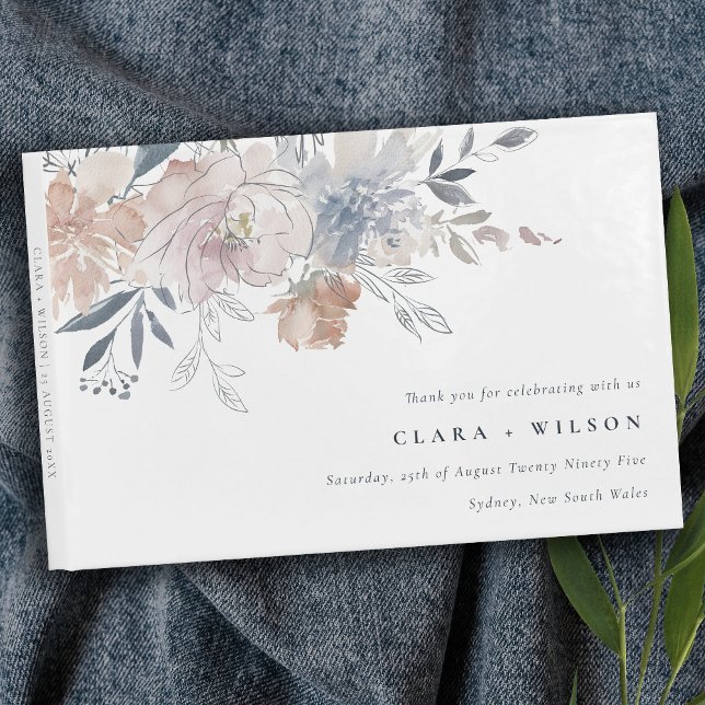Elegant Chic Blush Watercolor Floral Wedding Guest Book (Creator Uploaded)