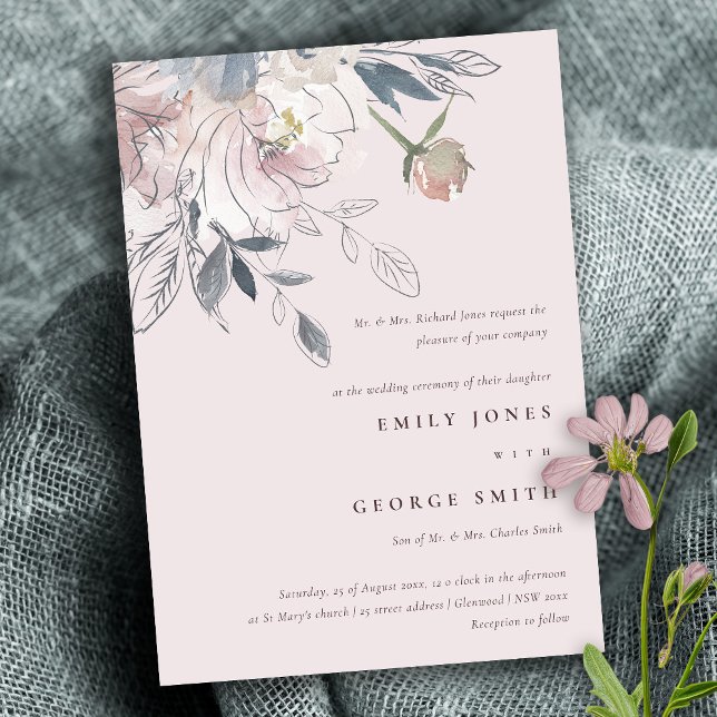 Elegant Chic Blush Watercolor Floral Wedding Invitation (Creator Uploaded)