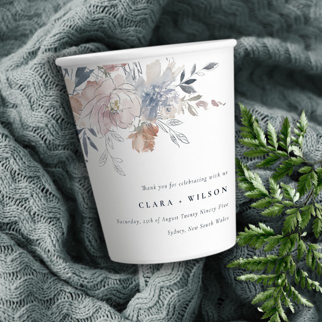 Elegant Chic Blush Watercolor Floral Wedding Paper Cups (Creator Uploaded)