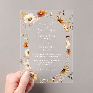 Elegant & Chic Boho Fall Wildflower  Wedding  Acrylic Invitations