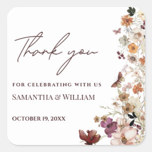 Elegant Chic Boho Pastel Wildflower Theme Wedding Square Sticker