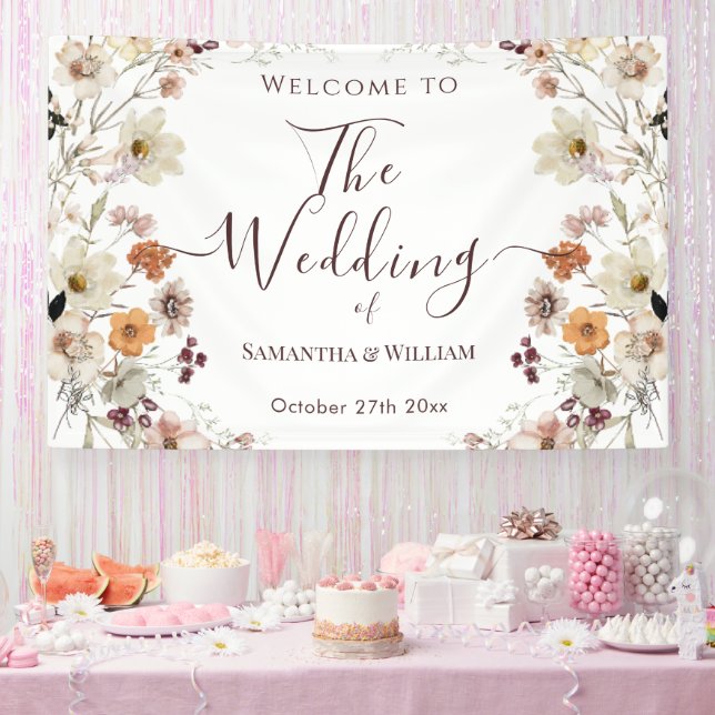 Elegant Chic Boho Rustic Wildflower Theme Wedding Banner (Party)