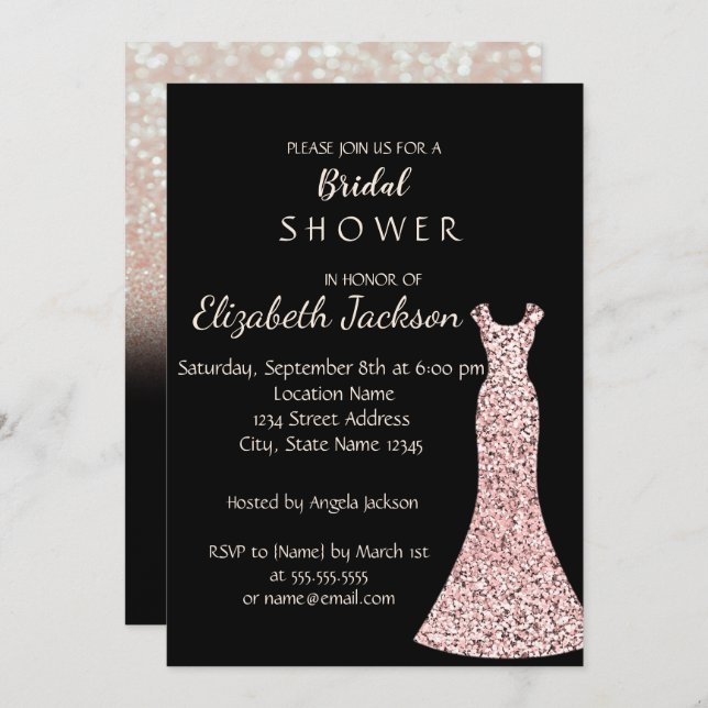 Elegant Chic Bokeh Glitter Dress   Bridal Shower Invitation (Front/Back)