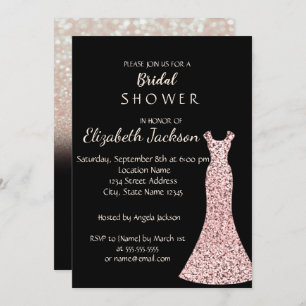 Elegant Chic Bokeh Glitter Dress   Bridal Shower Invitation