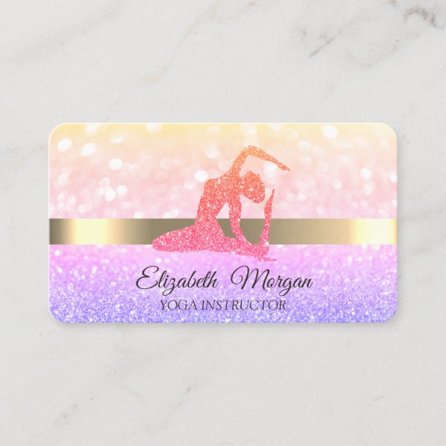 Elegant Chic Bokeh Glitter Girl Yoga Business Card (Front)