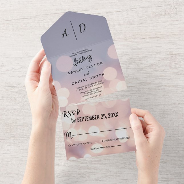 Elegant chic bokeh lights classy Wedding All In On All In One Invitation (Tearaway)
