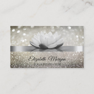 Elegant Chic Bokeh Silver,Lotus Yoga  Business Card