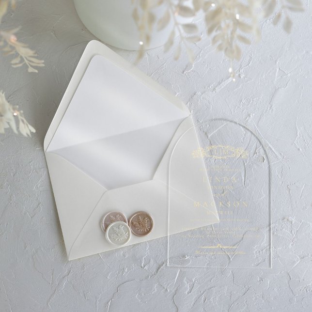 Elegant & Chic botanical crest monogram wedding  Acrylic Invitations (Creator Uploaded)