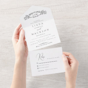 Elegant & Chic botanical crest monogram wedding All In One Invitation